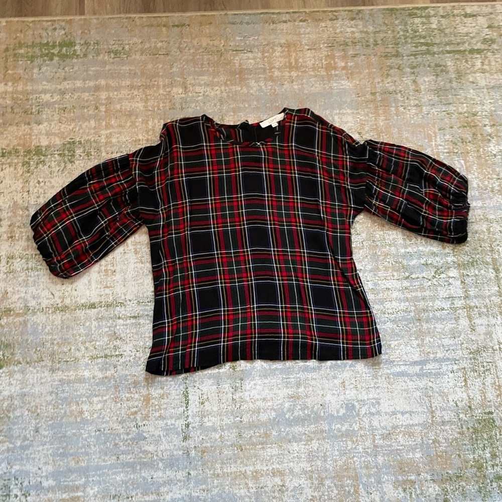 Plaid J Crew Holiday Blouse
